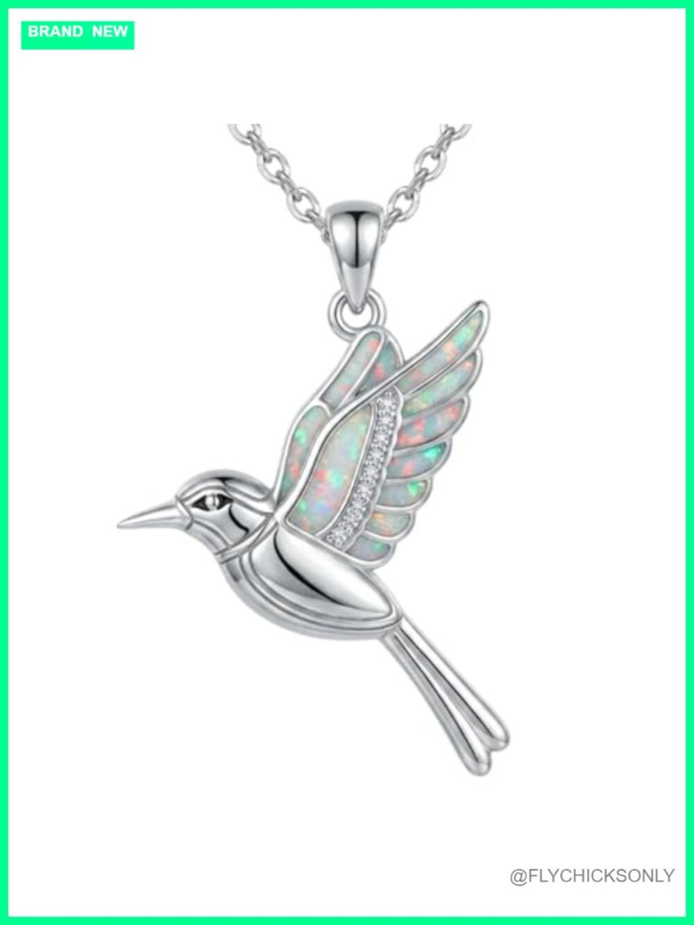 925 Sterling Silver Opal Hummingbird Pendant Necklace with Diamond, Adjustable